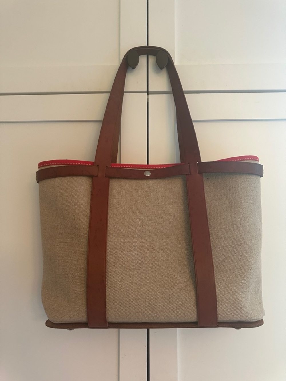 JUST CAMPAGNE PARIS LEATHER AND LINEN TOTE-original cost $395